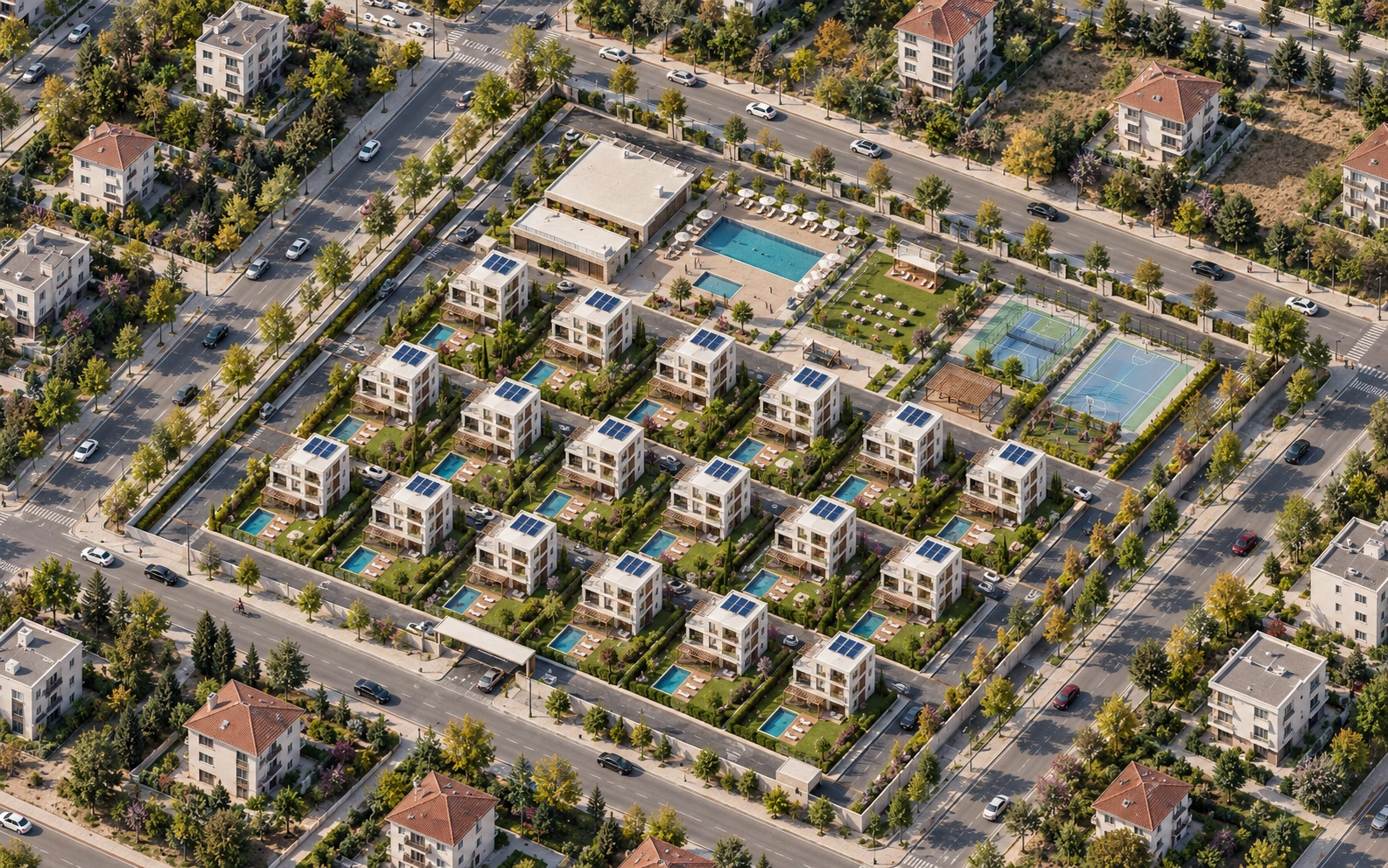 18 villa ve ortak sosyal alanların bulunduğu ArdıçLife genel görünümü